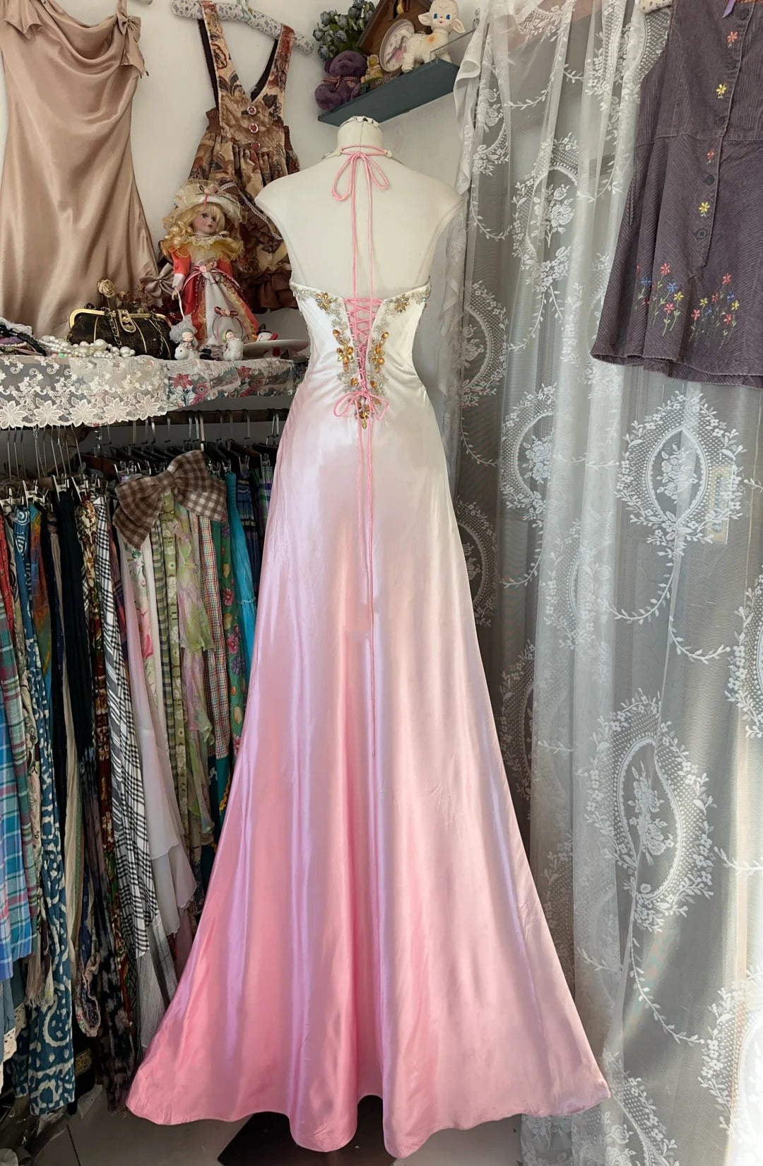 A Line Ombre Pink Vintage Prom Party Gown Evening Dresses cg25350