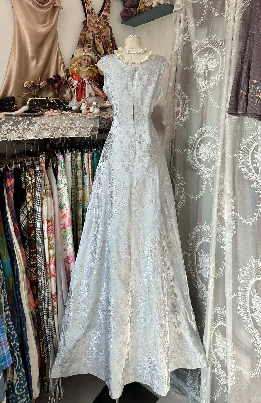 A Line Vintage Silver Long Prom Party Gown Evening Dresses cg25347