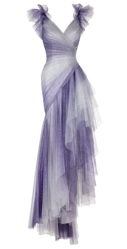 V Neck Glitter Tulle Prom Gown Unique Evening Dresses cg25329