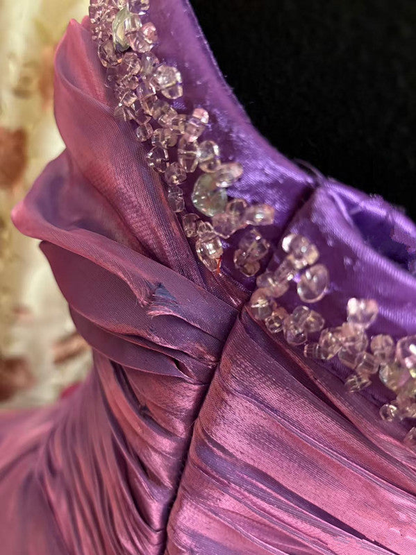A Line Purple Strapless Prom Gown Unique Long Evening Dresses cg25330