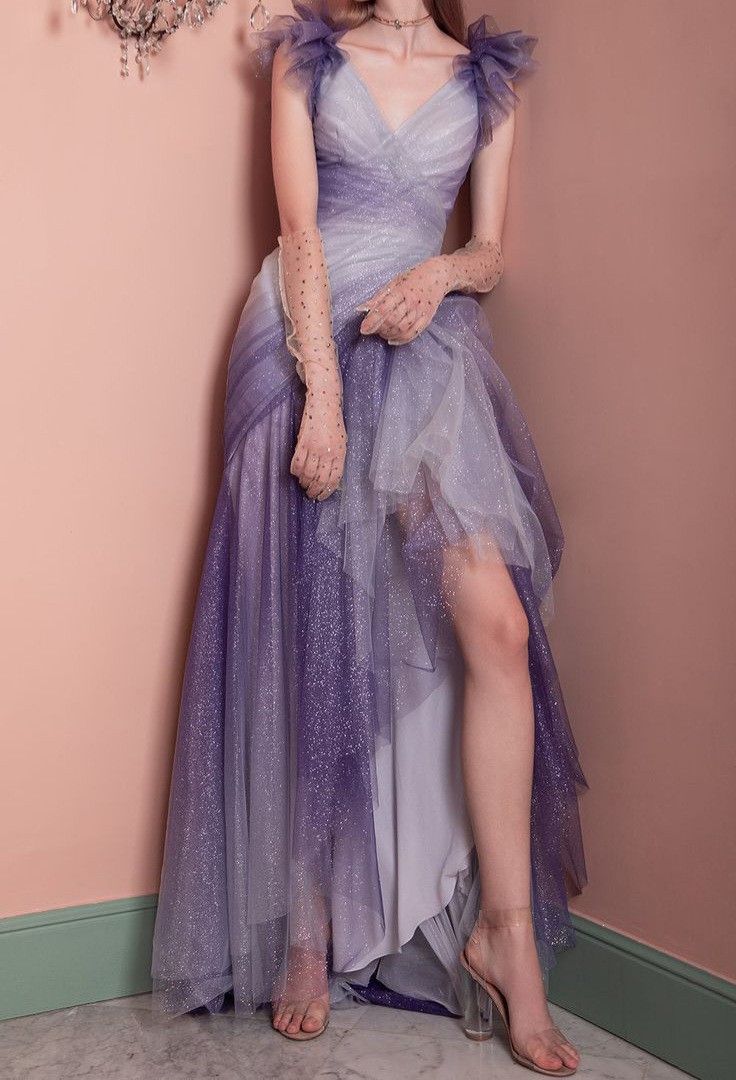 V Neck Glitter Tulle Prom Gown Unique Evening Dresses cg25329