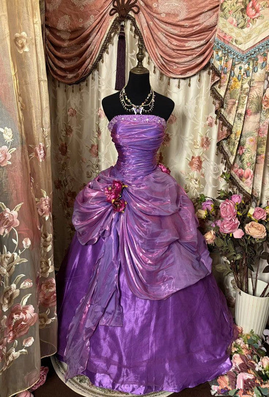 A Line Purple Strapless Prom Gown Unique Long Evening Dresses cg25330