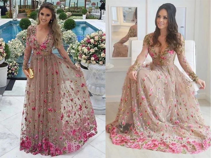 A-Line V-Neck Tulle Prom Dress With Sleeves cg1774