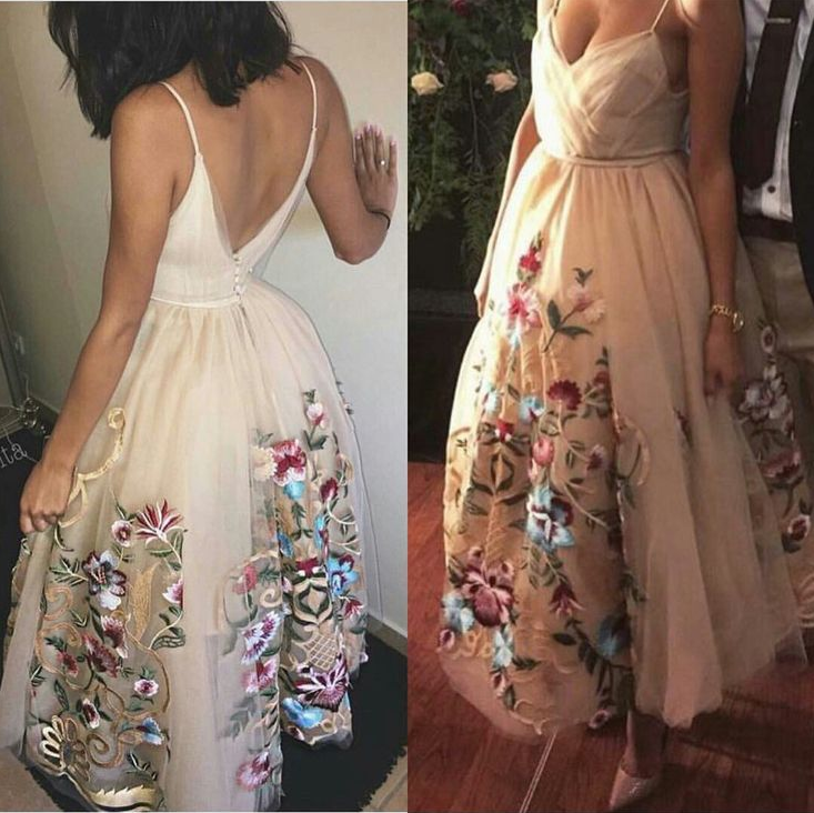 Champagne tulle dress, spaghetti knee length appliques homecoming dress, 3D butterfly cocktail dress cg1532