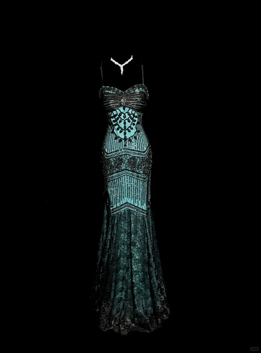 Mermaid Spaghetti Straps Green Prom Dress Long Party Dress cg26133