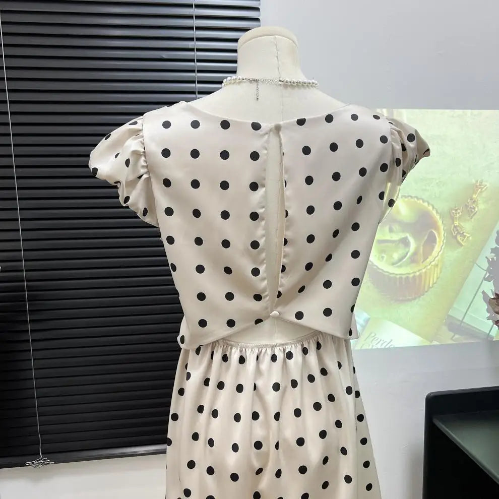 Lace Patchwork Satin Polka Dot A-Line Maxi Dress for Women Elegant Chic Birthday Party Outfit Evening Dress    cg25820