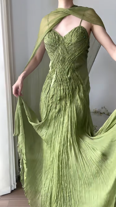 Vintage Green Prom Party Dress Evening Dress Birthday Outfit cg26357