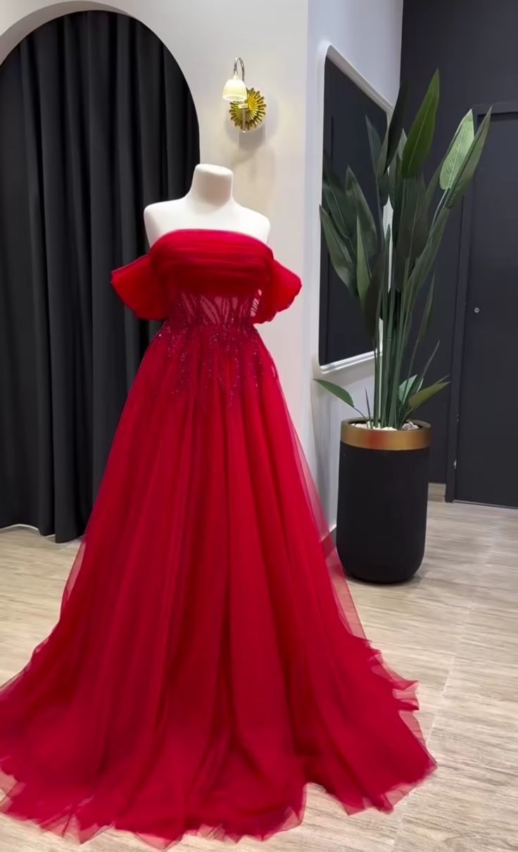 Red Off Shoulder Prom Party Dresses Unique Evening Dress Vintage Long Dress  cg26029
