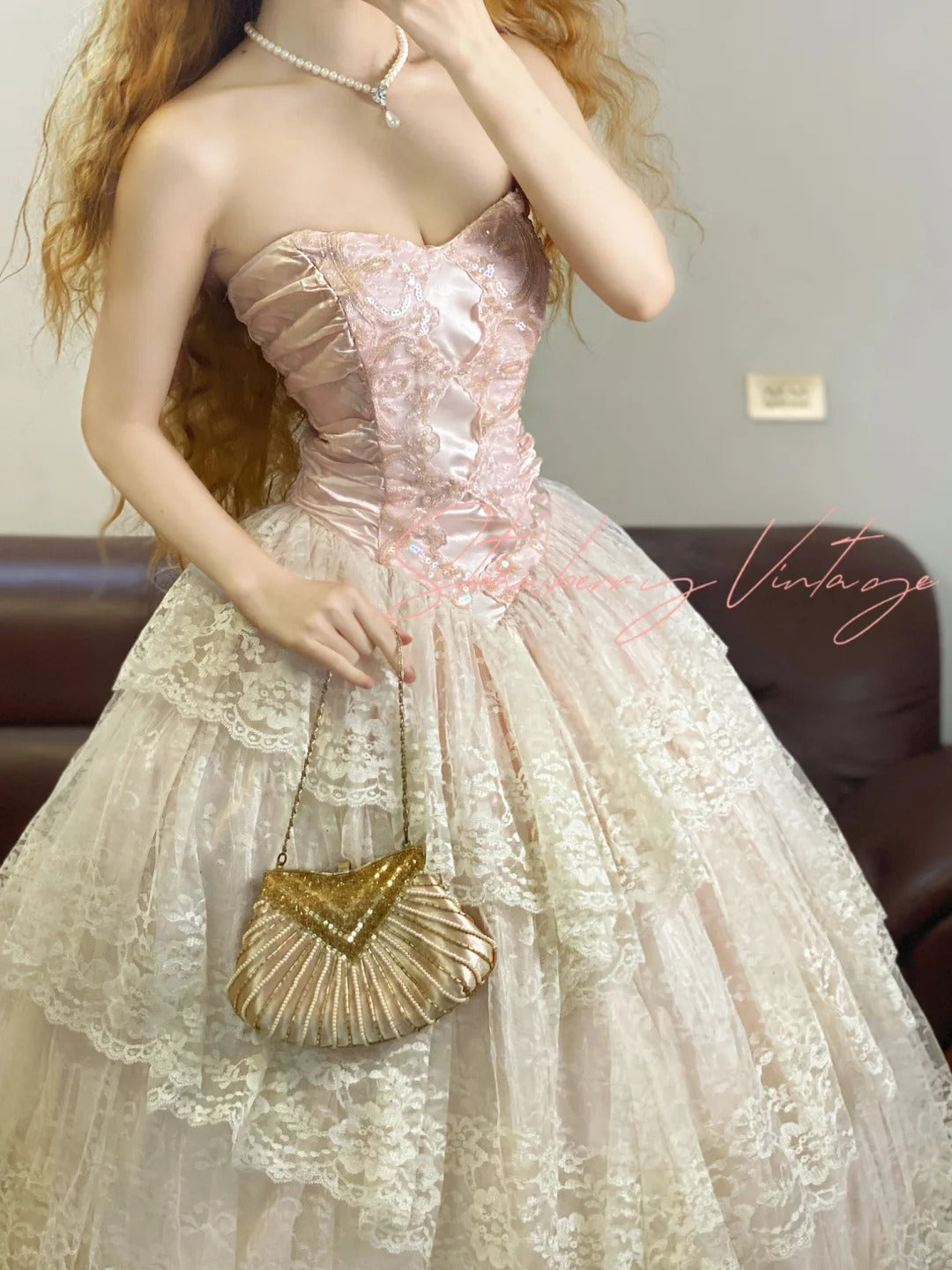 A Line Ball Gown Lace Strapless Evening Dresses,Sleeveless Party Prom Dress  cg25482