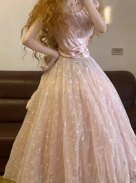 A Line Vintage Tulle Long Evening Dresses,Sleeveless Party Prom Dress  cg25483