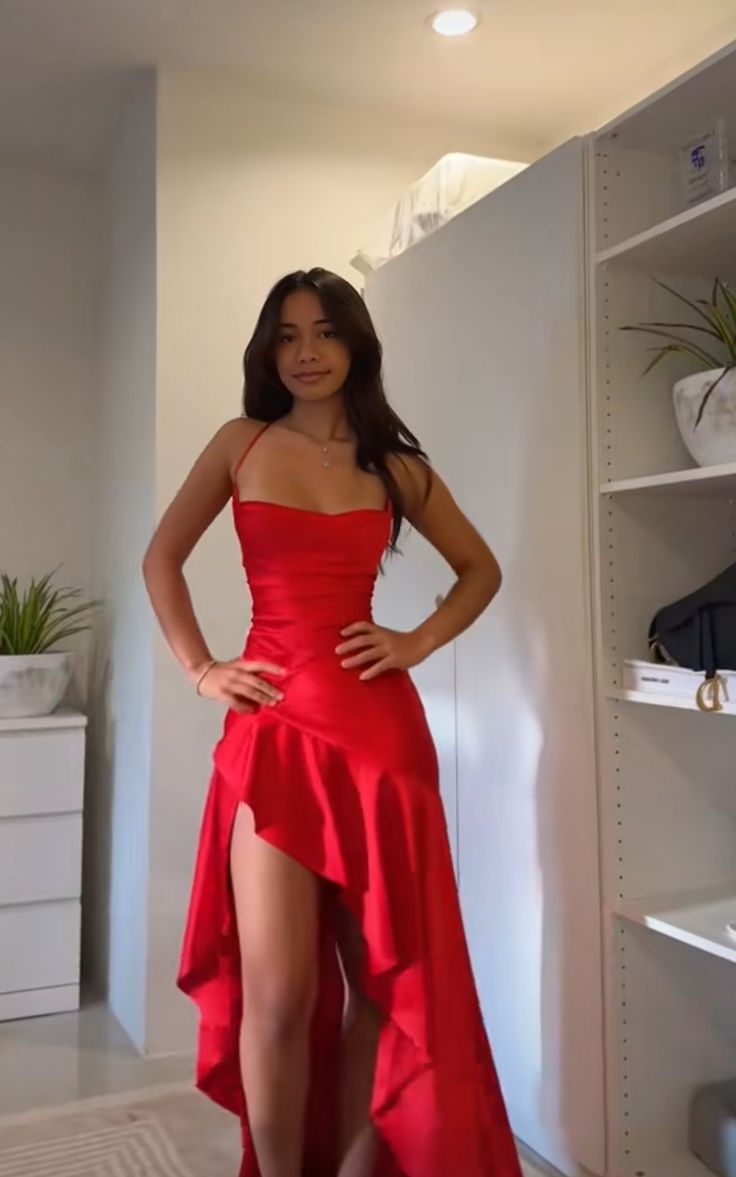 Red Satin Evening Dress Long Prom Party Dress    cg25630