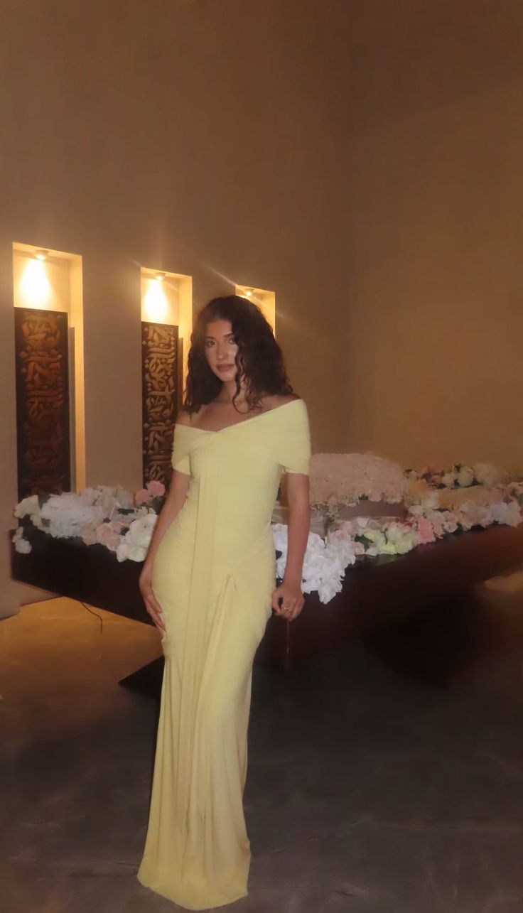 Yellow Mermaid Evening Dress Off Shoulder Prom Party Dress     cg25645