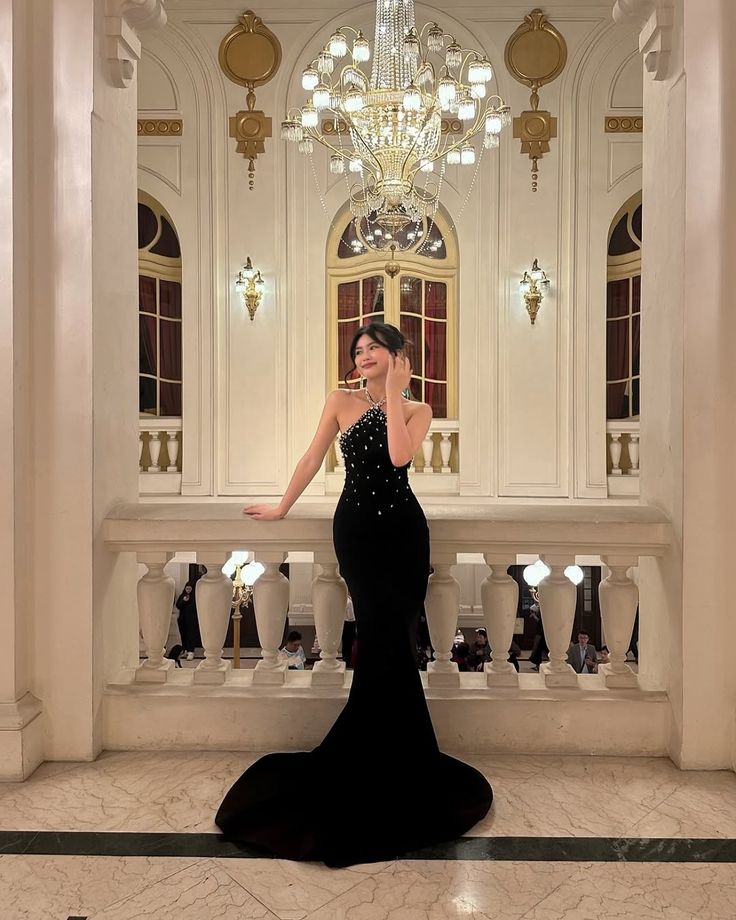 Black Mermaid Halter Long Prom Party Dresses Formal Evening Dress    cg25877