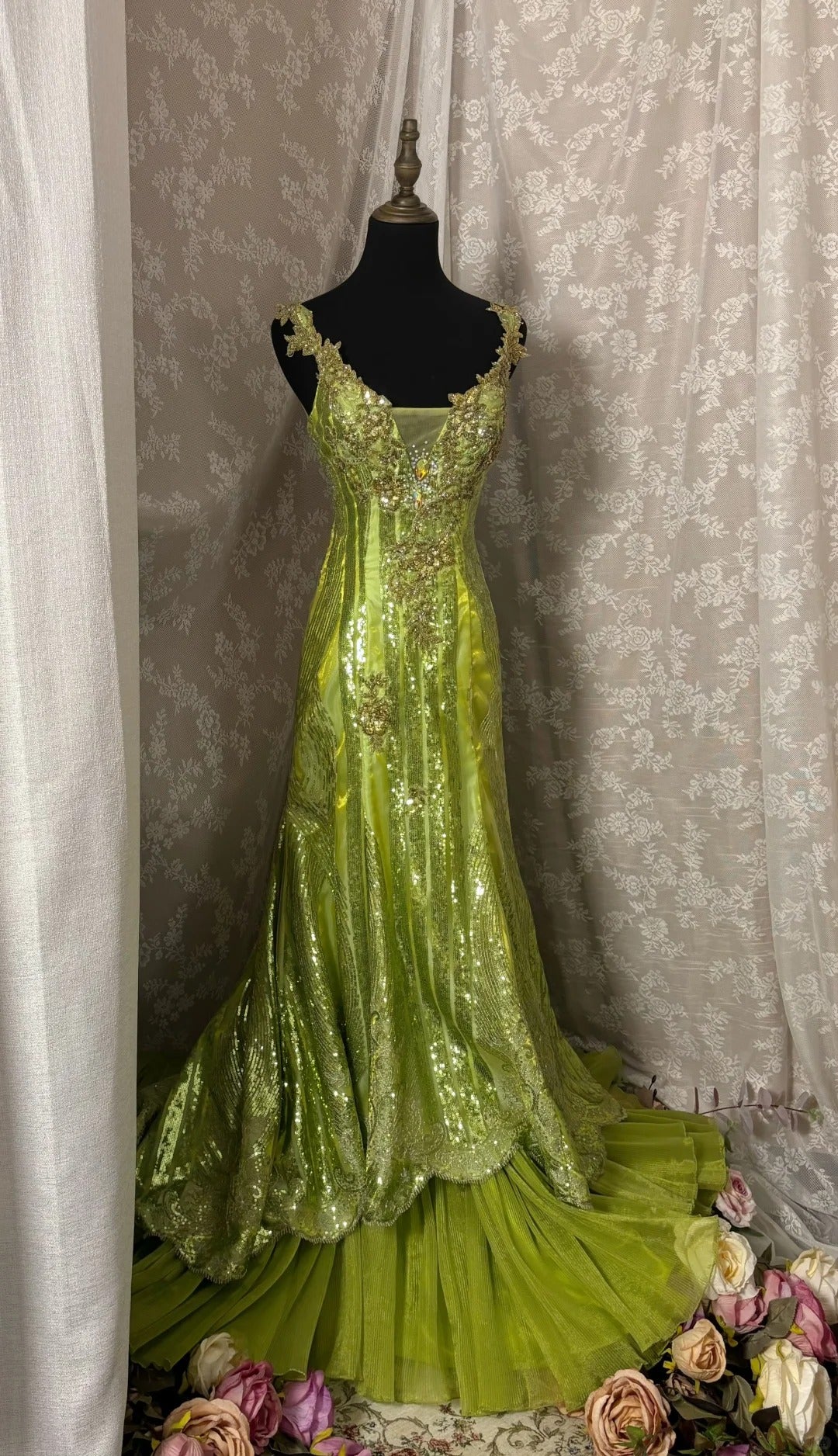 Vintage Evening Dresses,Mermaid Green Long Sleeveless Party Gowns  cg25543