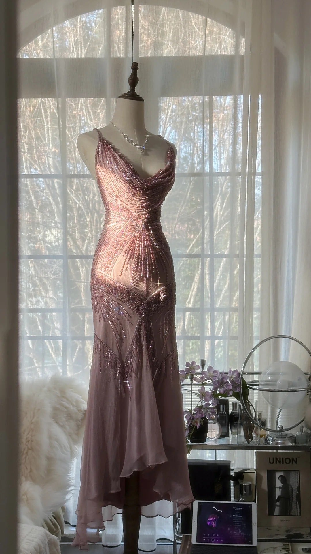 Vintage Evening Dresses, Sleeveless Pink Party Gowns  cg25514