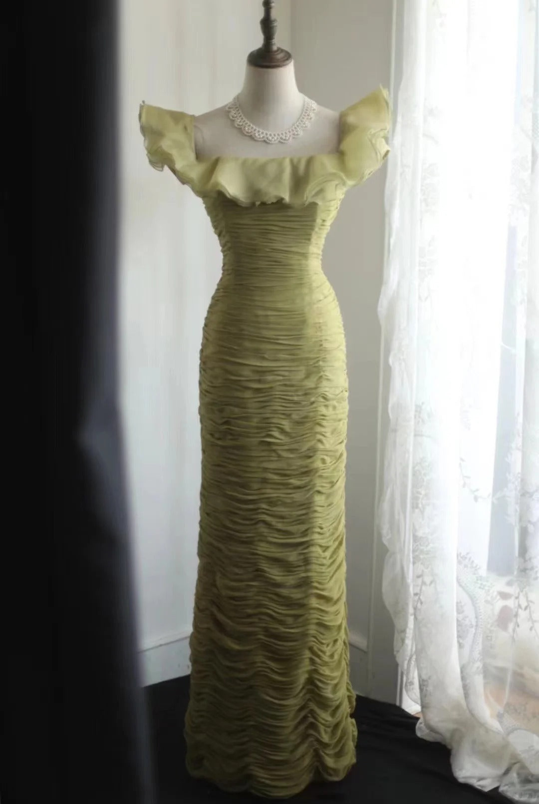 Green Off Shoulder Vintage Long Party Dress Evening Dress Prom Dresses     cg25706