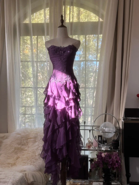 Purple Chiffon Vintage Evening Dresses, Sleeveless Long Party Gowns  cg25502