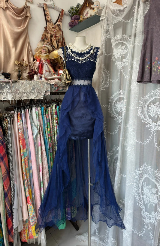 Vintage Evening Dresses,Navy Blue Long Sleeveless Party Gowns  cg25538