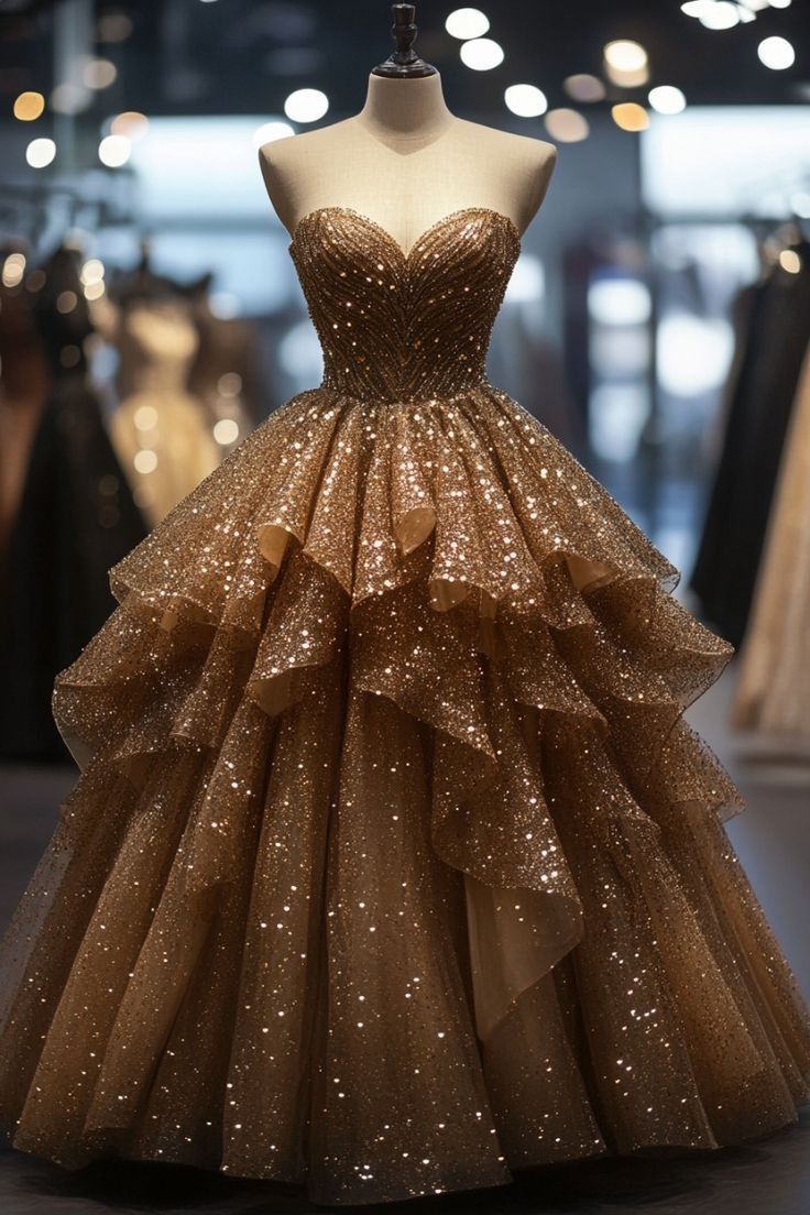 A Line Sequin Strapless Long Formal Dresses Charming Evening Dress cg25399