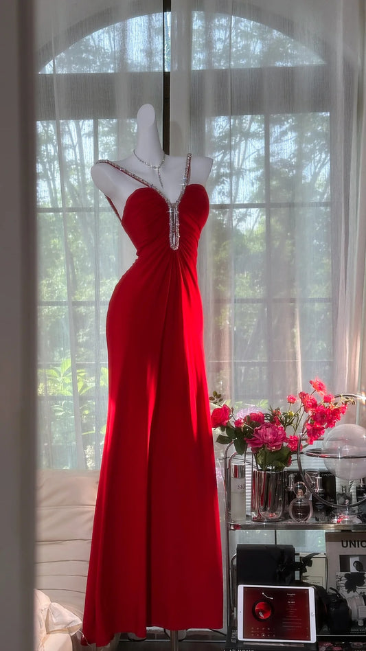 Red Vintage Prom Party Dresses Unique Long Evening Dress   cg25961