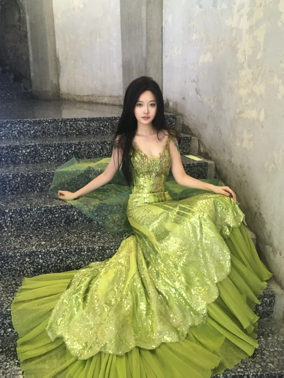 Vintage Evening Dresses,Mermaid Green Long Sleeveless Party Gowns  cg25543