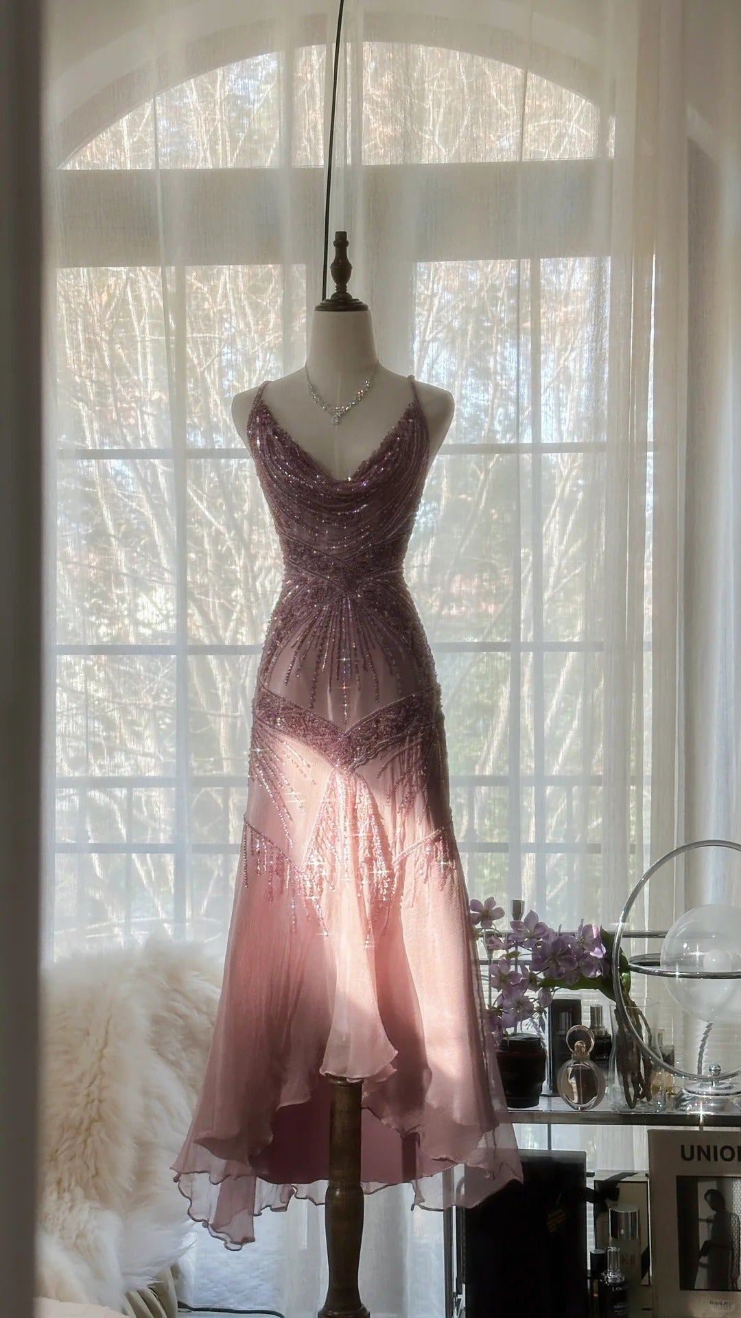 Vintage Evening Dresses, Sleeveless Pink Party Gowns  cg25514