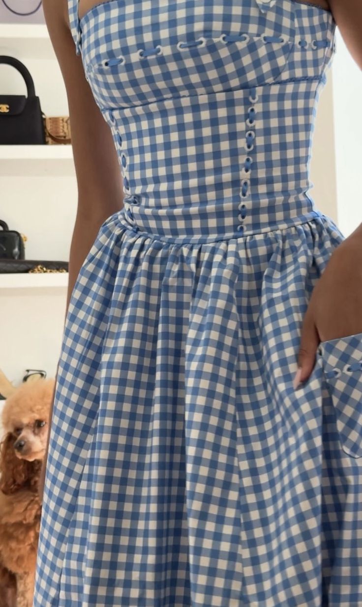 A-Line Blue and white plaid Prom Party Dresses Evening Dress    cg25868