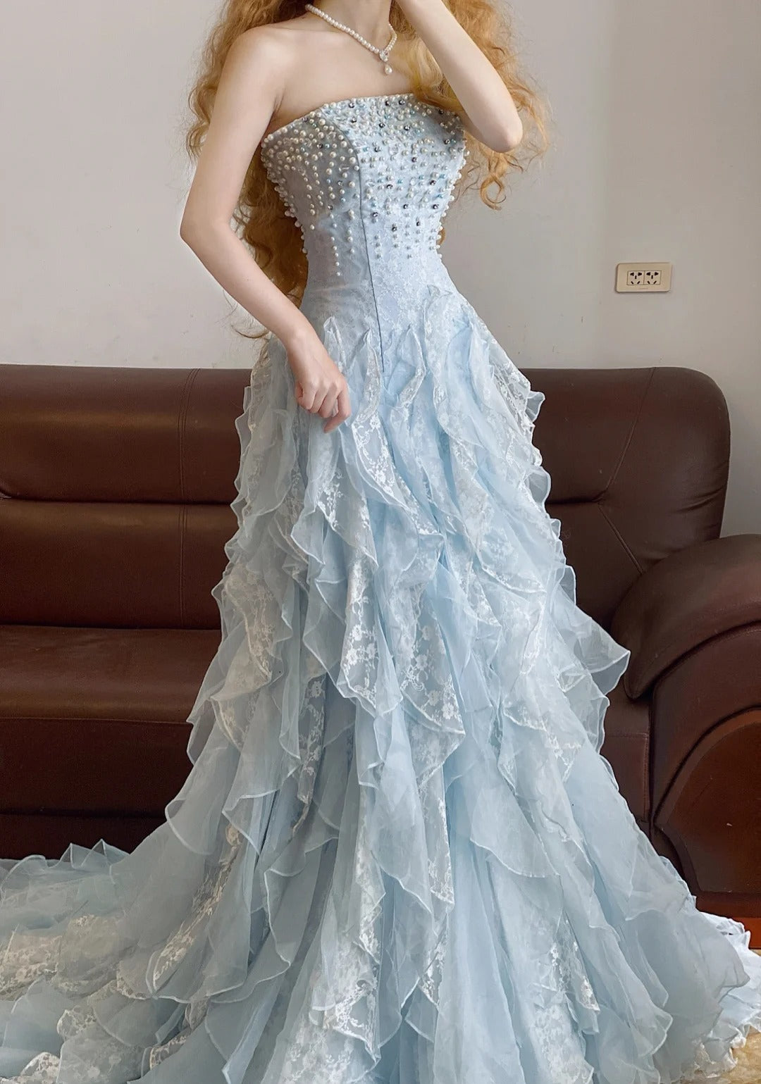 Blue Mermaid Vintage Tulle Long Evening Dresses,Sleeveless Party Gowns  cg25484
