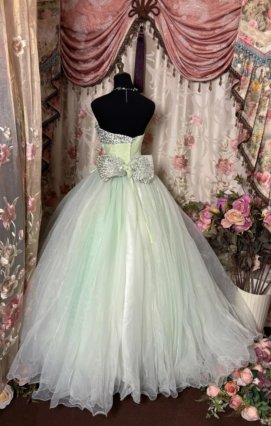 A Line Long Ball Gown Quinceanera Dress Unique Green Long Evening Dress    cg25547