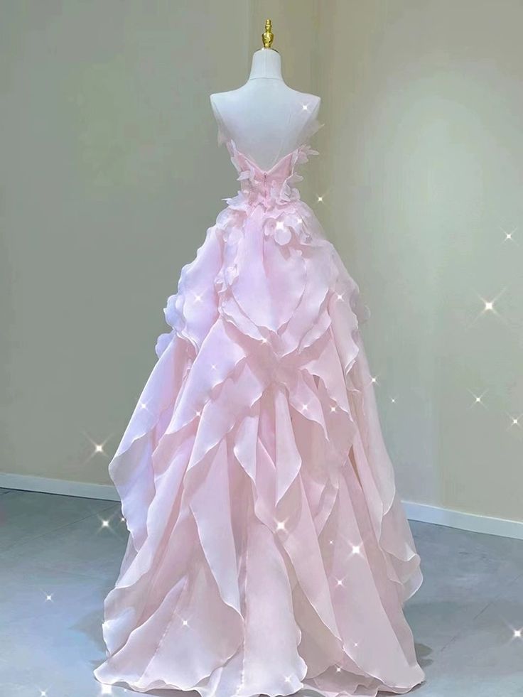 Pink princess evening dress, fairy party dress, girl’s birthday flower dress, Sweet 16 Quinceanera Dress cg25009