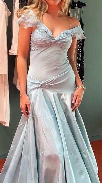 Blue Off-the-shoulder Elegant A-Line Long Prom Dress Birthday Dress   cg25465