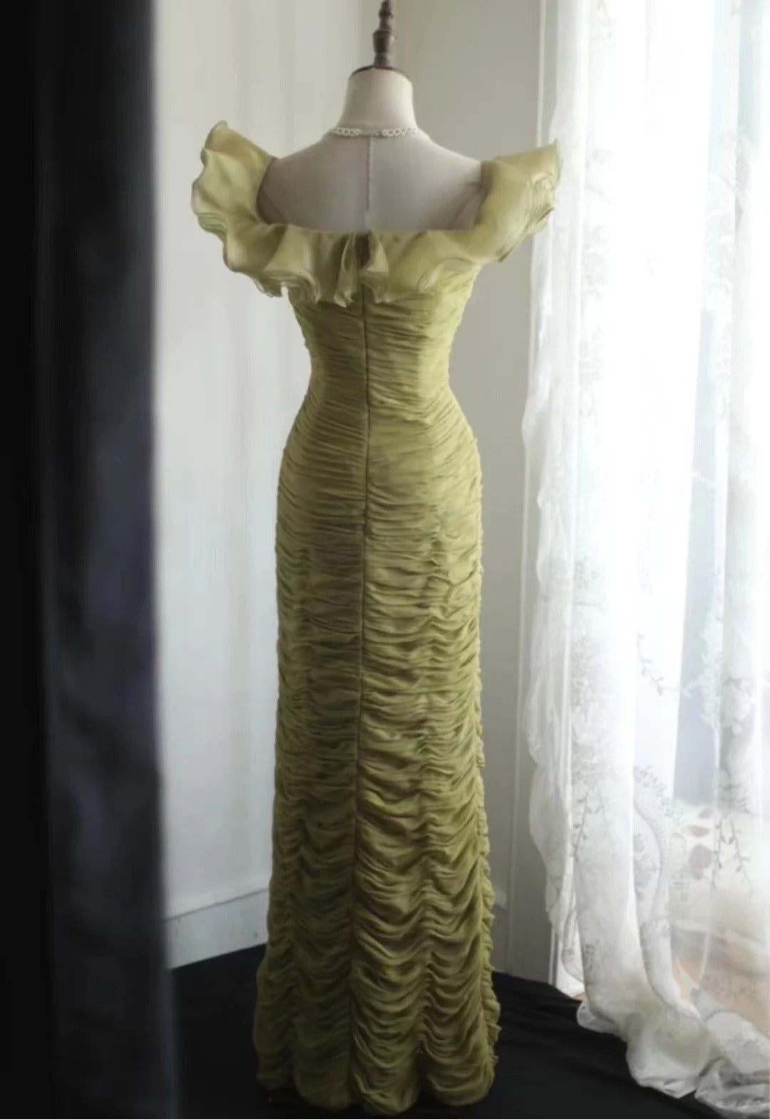 Green Off Shoulder Vintage Long Party Dress Evening Dress Prom Dresses     cg25706