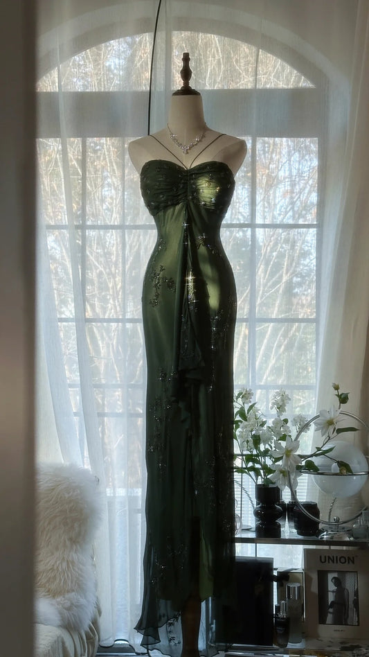 Vintage Green Evening Dresses, Sleeveless Long Party Gowns  cg25513