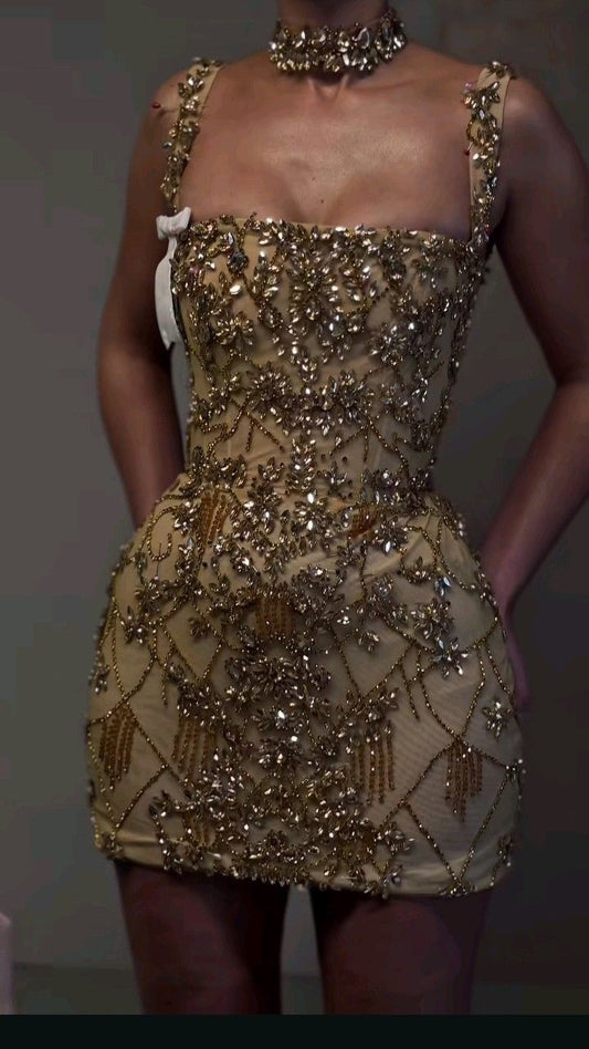 Gold Beaded Homecoming Dresses Short Prom Dress Short Party Dress    cg25963