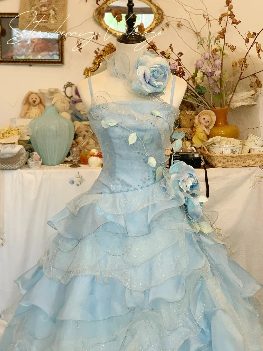 A Line Blue Tulle Ball Gown Quinceanera Dress Unique Long Evening Dress    cg25485