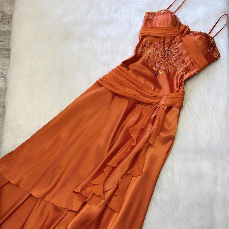 Spaghetti Straps Long Orange Party Dress Evening Dress Prom Dresses     cg25671