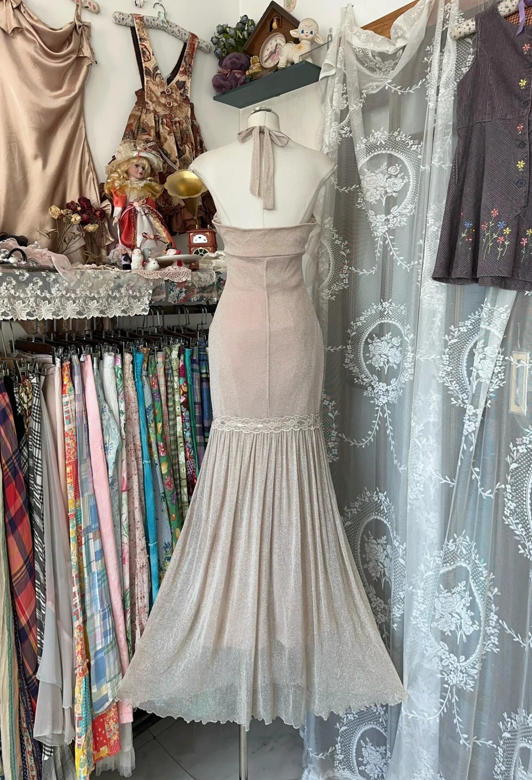 Champagne Mermaid Vintage Evening Dresses, Sleeveless Party Gowns  cg25493