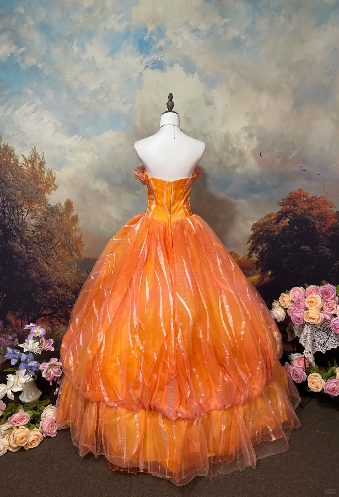 A Line Orange Strapless Ball Gown Quinceanera Dress Unique Evening Dress    cg25571