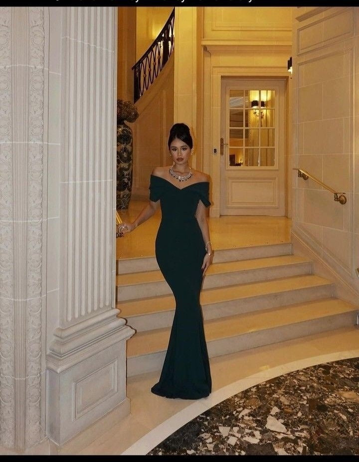 Dark Green Mermaid Off Shoulder Evening Dress Long Prom Party Gowns    cg25792