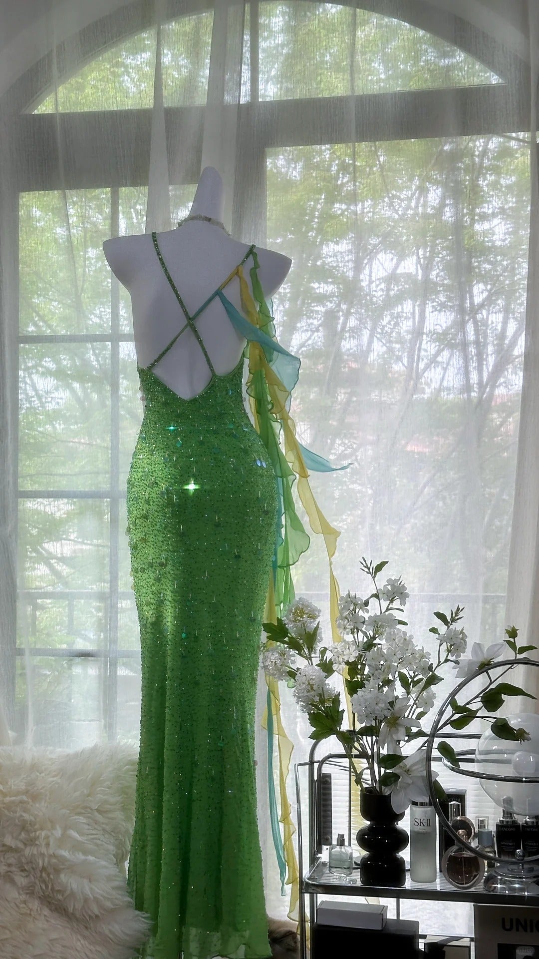 Vintage Evening Dresses, Green Sequin Mermaid Sleeveless Long Party Gowns  cg25530