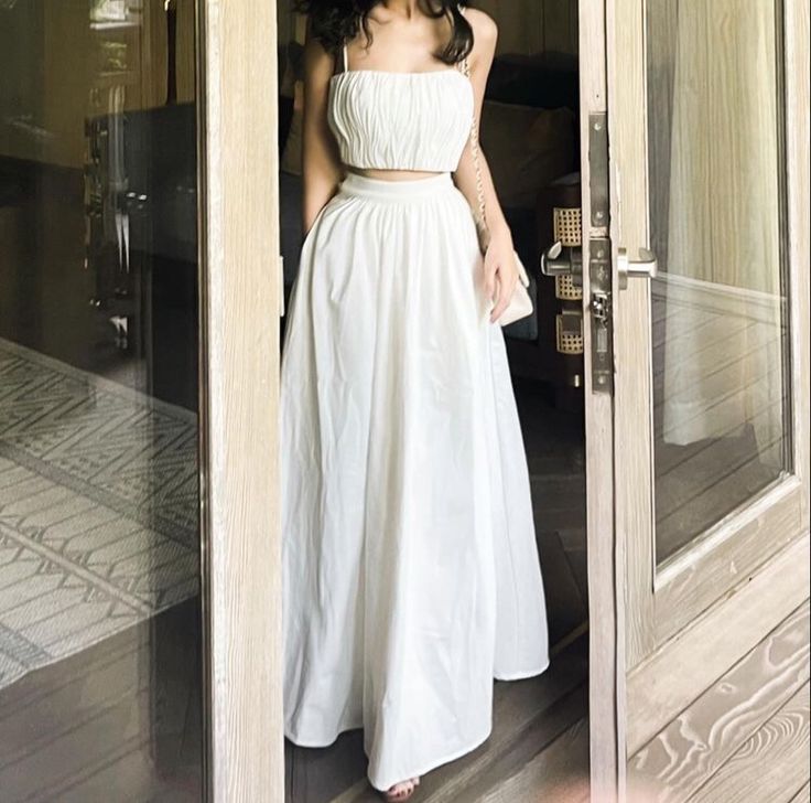 A Line White Two Piece Prom Dresses, Long Evening Dress Formal Dress    cg25976