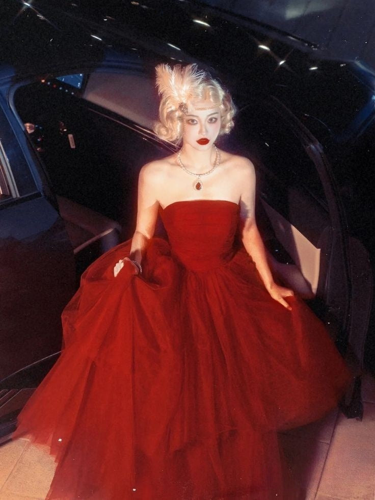 Red A Line Tulle Strapless Prom Dresses Party Evening Dress   cg25459