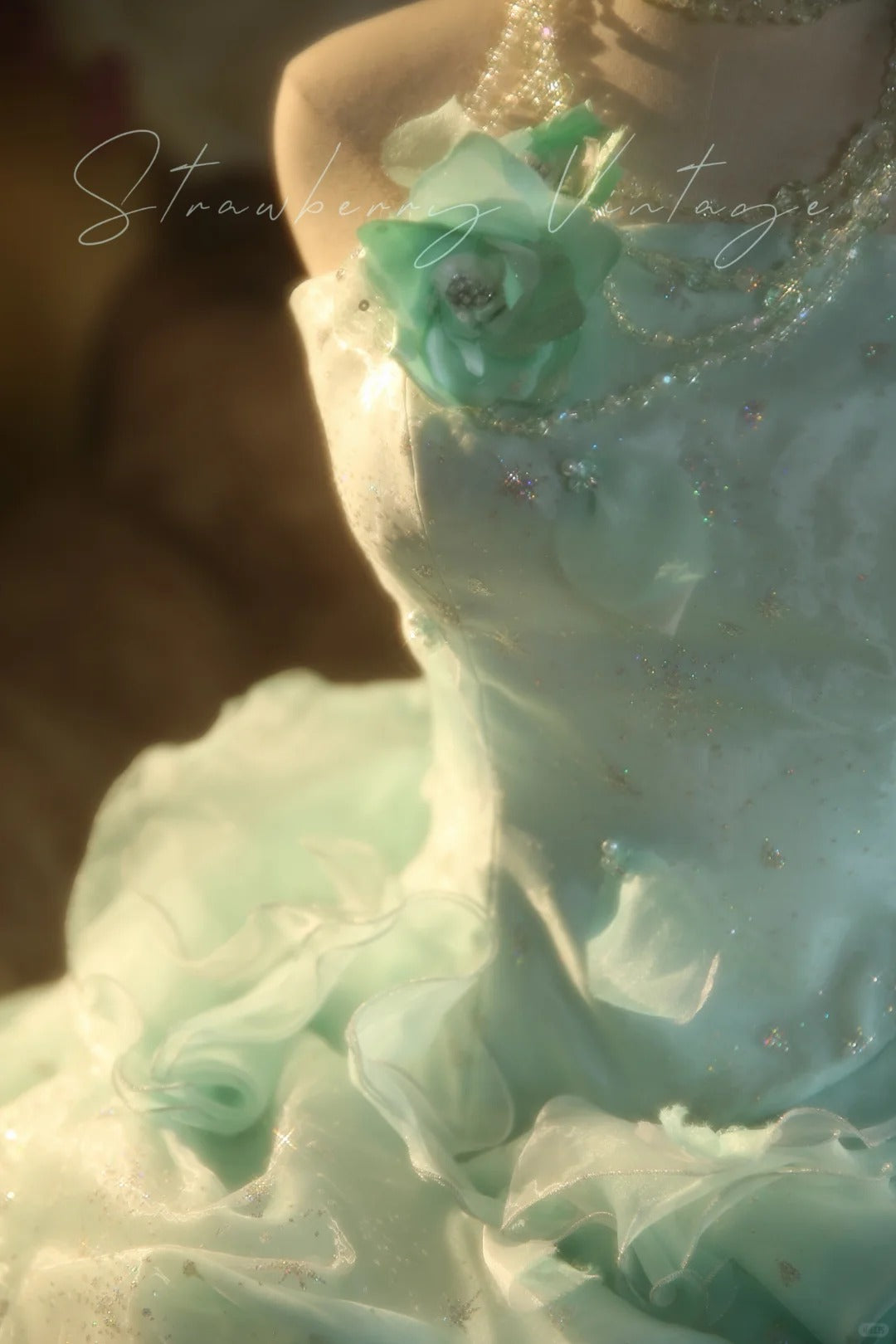 A Line Green Tulle Ball Gown Quinceanera Dress Evening Dress    cg25478