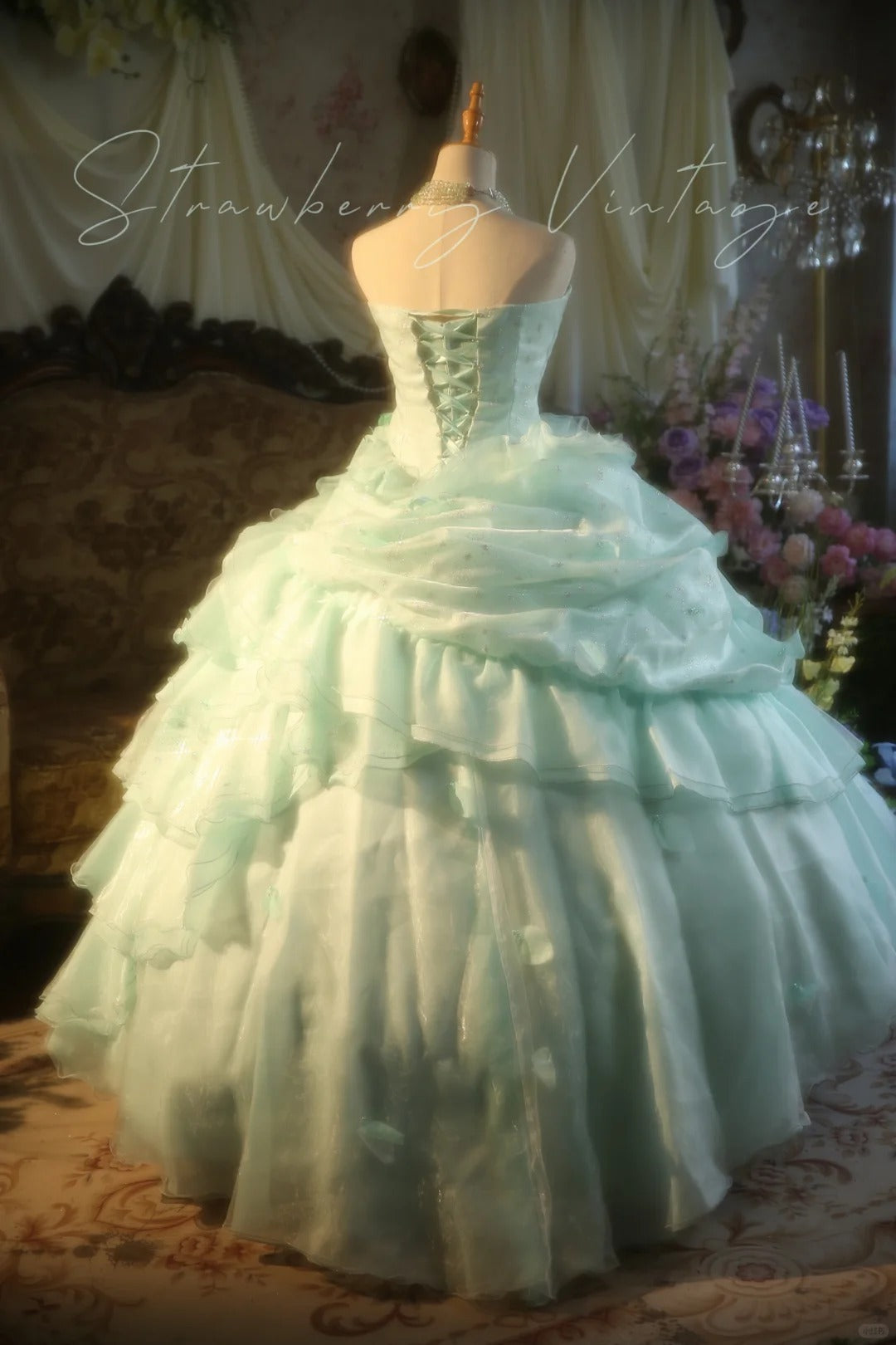 A Line Green Tulle Ball Gown Quinceanera Dress Evening Dress    cg25478