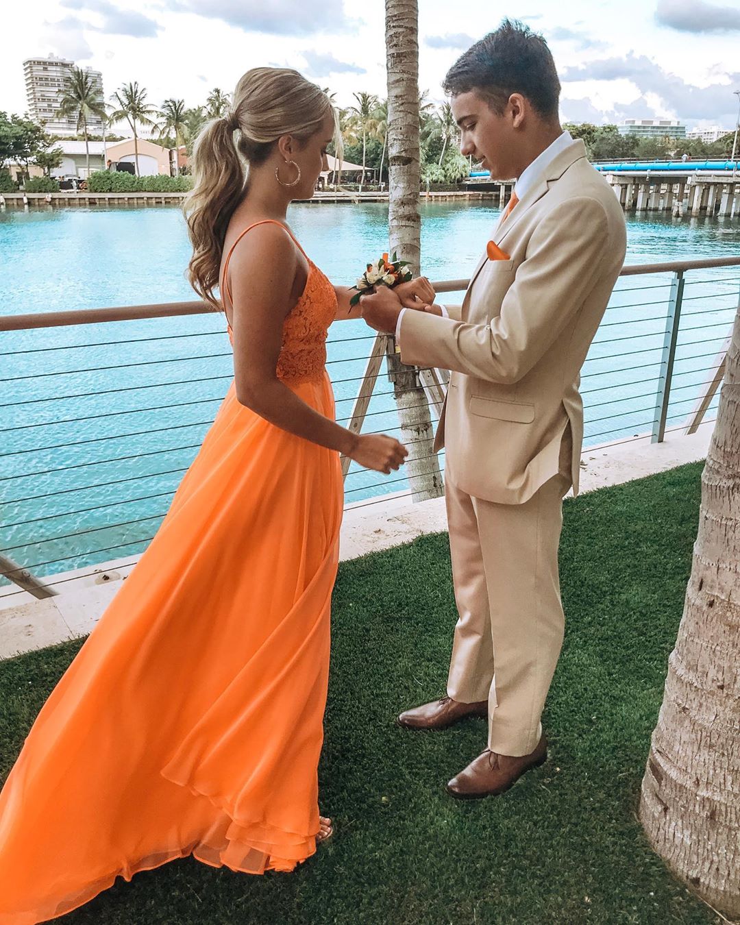 Straps Orange Boho Long Prom Dress cg6760