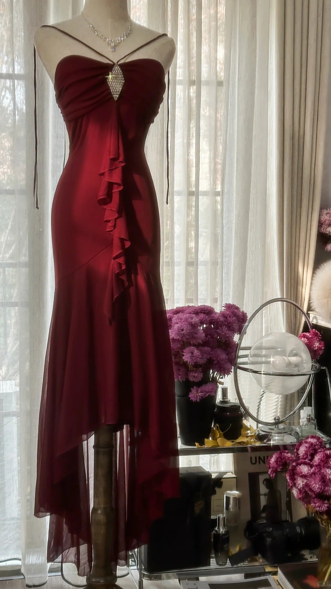 Burgundy Vintage Evening Dresses, Sleeveless Long Party Gowns  cg25510