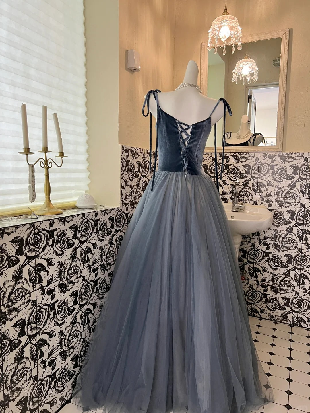 A Line Gray Tulle Princess Evening Dress for Girls Long Party Gowns    cg25782