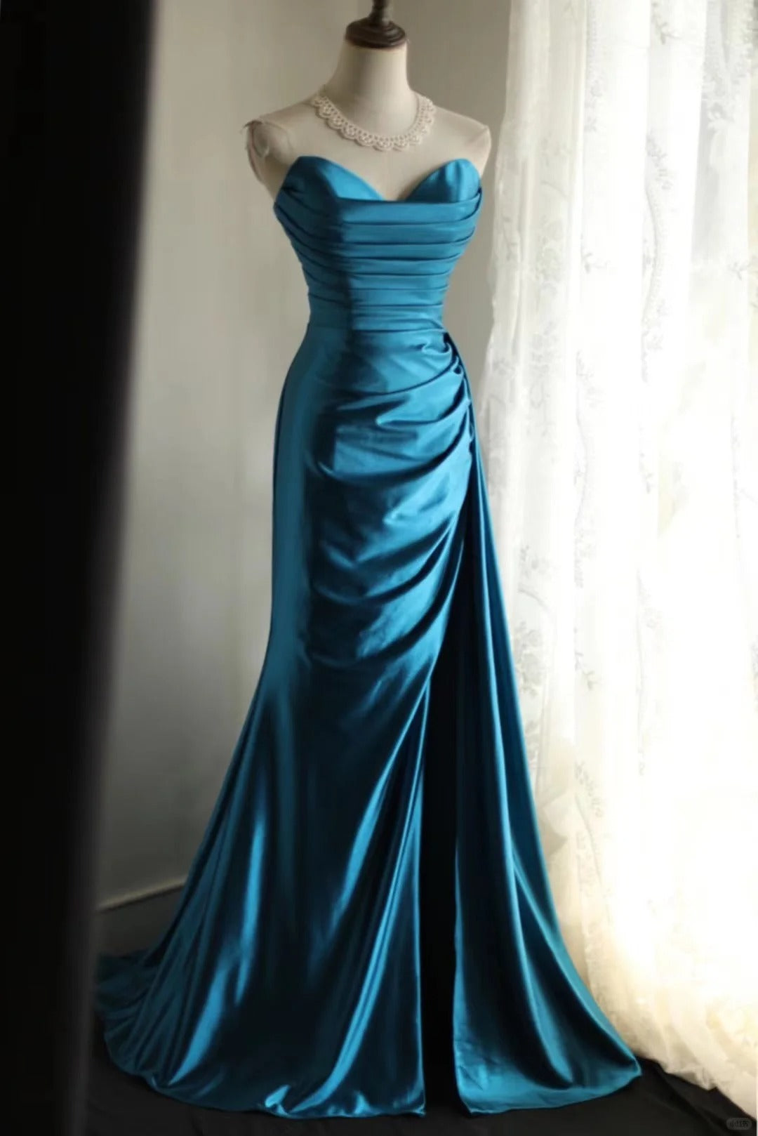 Blue Satin Simple Prom Party Dresses Unique Long Evening Dress   cg25944