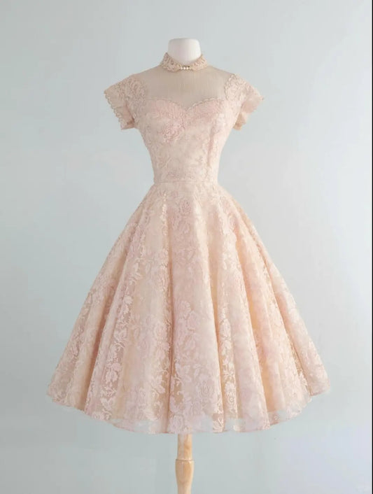 A Line Lace Vintage Homecoming Dresses Short Prom Dress Short Party Dress    cg25925