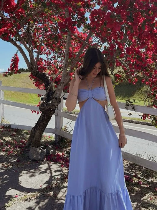 Lilac Halter Simple Evening Dress Long Prom Party Dress    cg25633